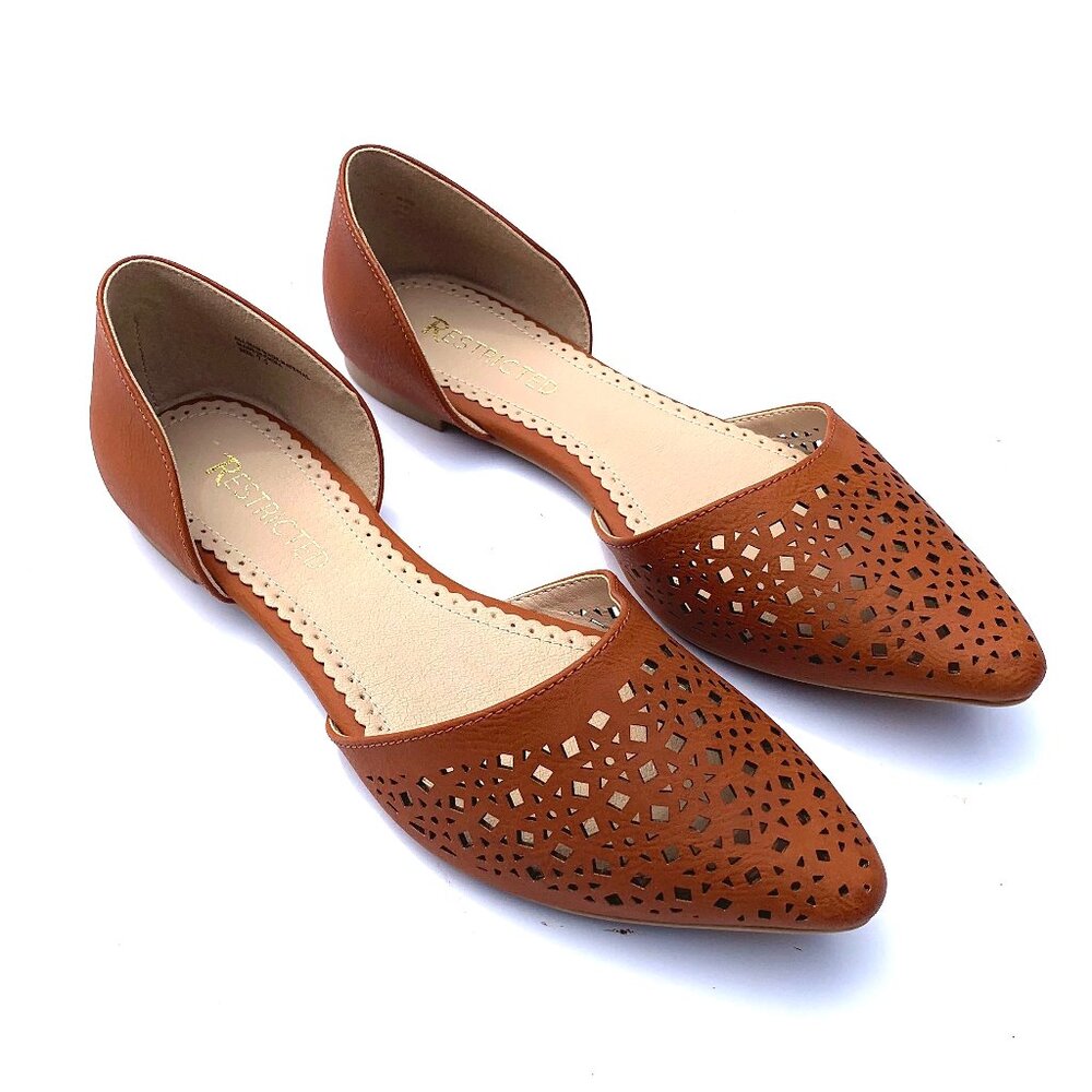 Women’s Restricted Cutout Flats, Burnt Orange, Size 7.5